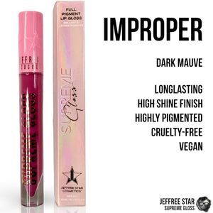 JEFFREE STAR IMPROPER SUPREME GLOSS FULL PIGMENT LIP COLOR DARK MAUVE NEW IN BOX